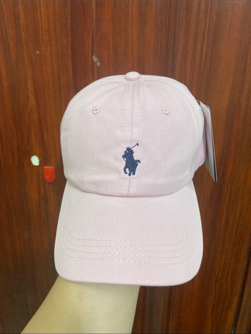 Ralph Lauren Kids Light Pink Polo Pony Cap with Navy Logo